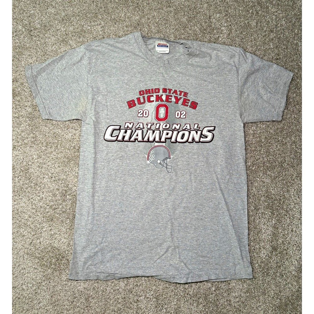 VTG Ohio State Buckeyes 2002 National Champions Gray Football T-Shirt Mens L